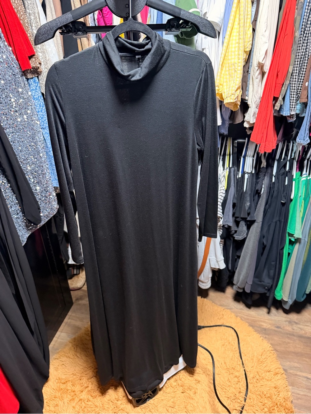 Black Long Sleeve Turtleneck Maxi Dress - Women